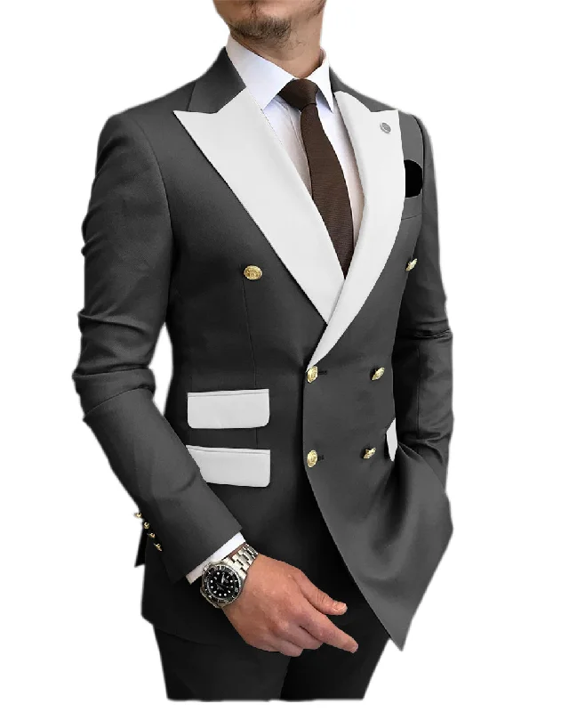 men's tuxedo rental for weddings -2 Pieces Mens Suit Slim Fit Peak Lapel Flat Blazer For Wedding (Blazer+Pants)