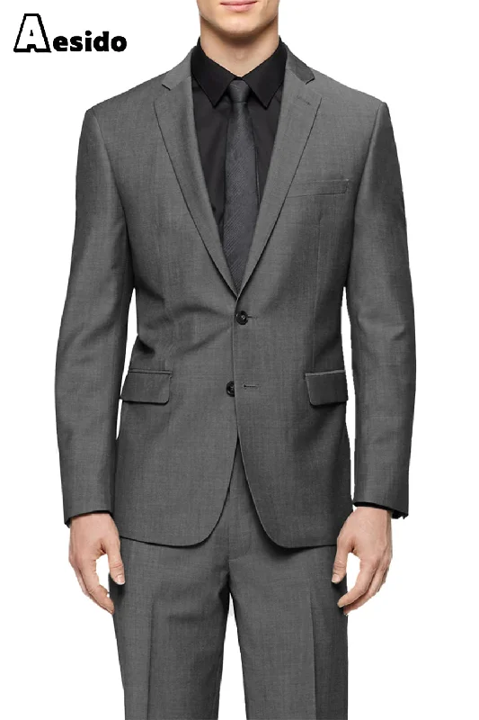 men's elegant grey wedding tuxedo -Grey 2 Pieces Business Casual Notch Lapel Slim Fit Men's Suit (Blazer+Pants)