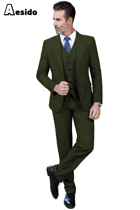 men's formal suit with suspenders -3 Piece Business Peak Lapel Men's Suit (Blazer+Vest+Pants)