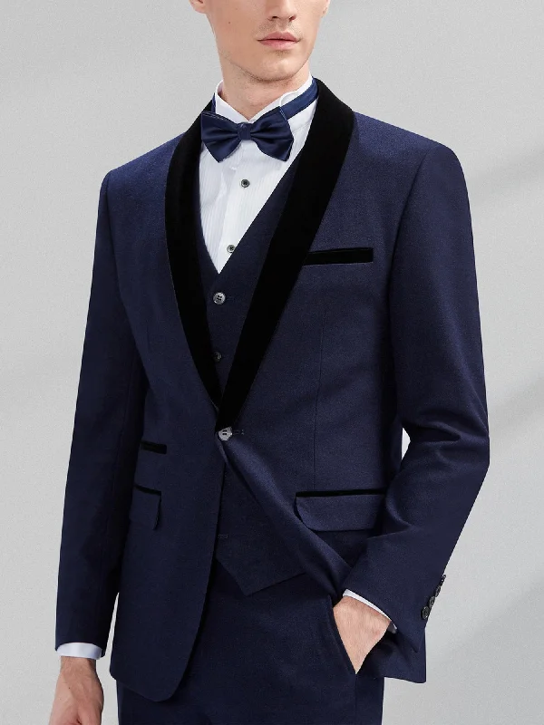 men's tailored linen suits -3 Piece Navy Tuxedo Single Buttons Shawl Lapel Men's Suit For Wedding (Blazer+Vest+Pants)