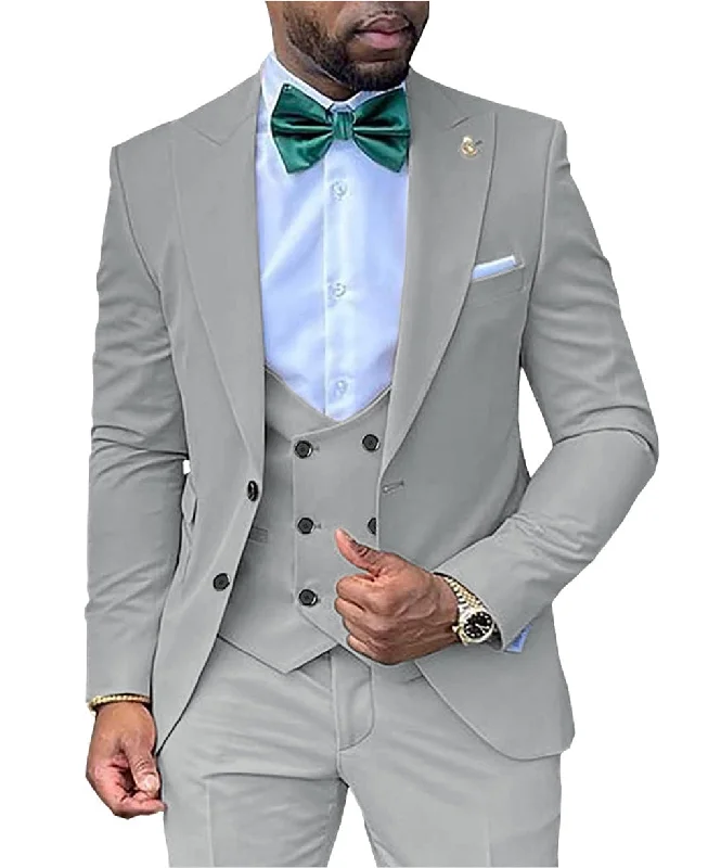 men's summer wedding tuxedo -3 Pieces Business Mens Suit Regular Fit Peak Lapel Flat Blazer For Wedding (Blazer+vest+Pants)