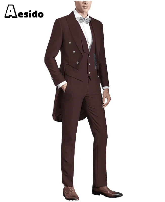 men's tailored tuxedo suits for men -3 Pieces Business Mens Suit Regular Fit Peak Lapel Tailcoat Blazer For Wedding (Blazer+vest+Pants)