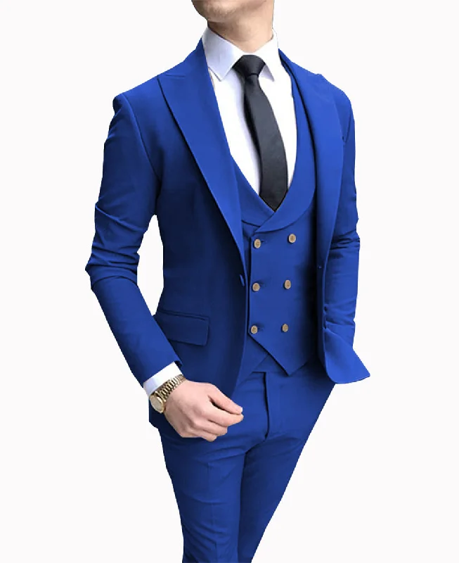 men's slim fit business tuxedo -3 Pieces Business Mens Suit Regular Fit Peak Lapel Flat Blazer For Wedding (Blazer+vest+Pants)