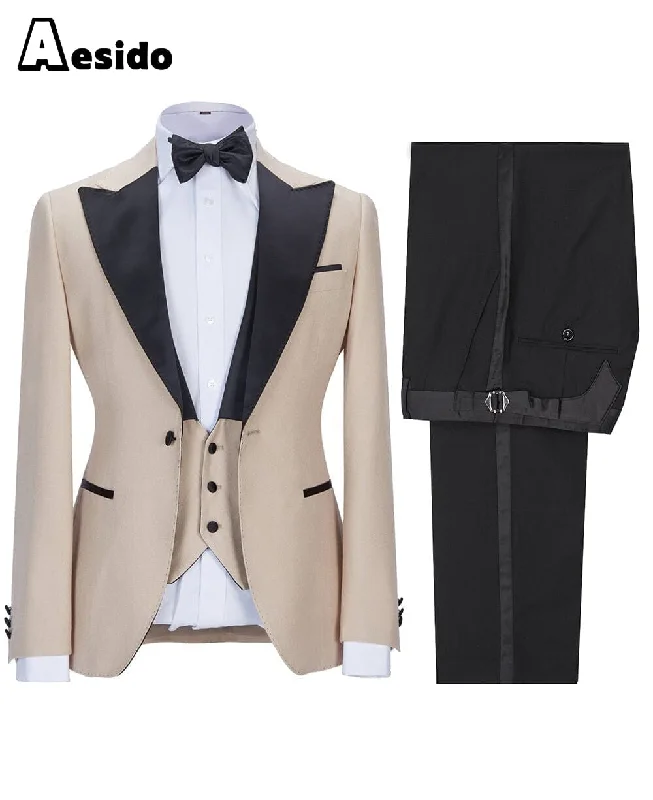 men's wedding tuxedo for groom -3 Pieces Peak Lapel Flat Mens Suit (Blazer+vest+Pants)