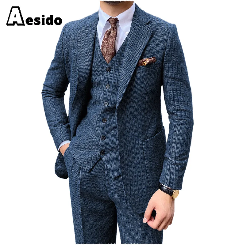 men's slim fit checked suit -3 Pieces Peack Lapel Men Suit (Blazer+Vest+Pants)