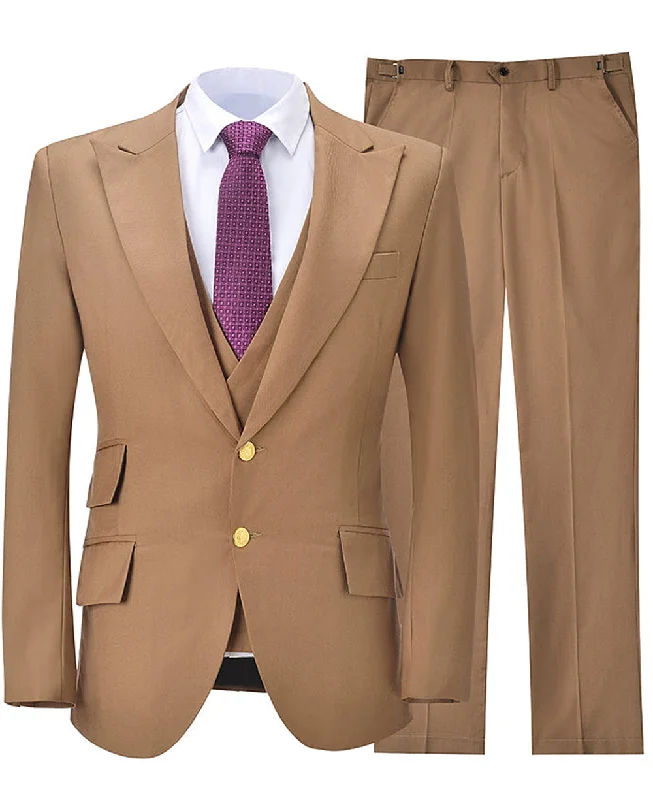 men's slim cut business suit -3 Pieces Flat Peak Lapel Mens Suit (Blazer+vest+Pants)