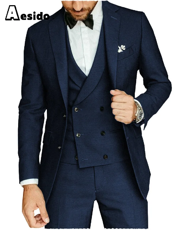 men's wool tuxedo with vest -3 Pieces Mens Suit Flat Notch Lapel Blazer For Wedding (Blazer+vest+Pants)