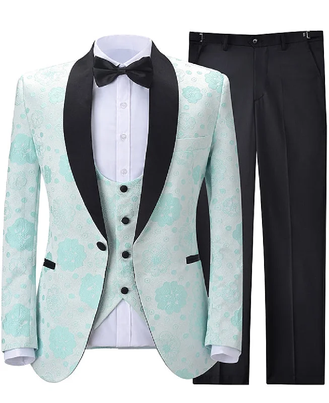 men's tuxedo rental with cummerbund -3 Pieces Patterned Shawl Lapel Mens Suit (Blazer+vest+Pants)