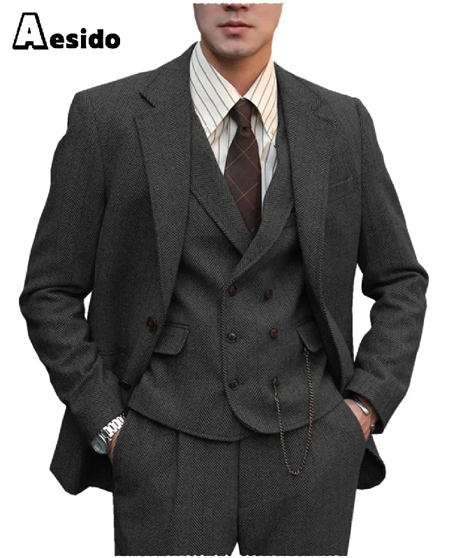 men's office tuxedo for formal events -3 Pieces Notch Lapel Men Suit（Blazer+Vest+Pants）