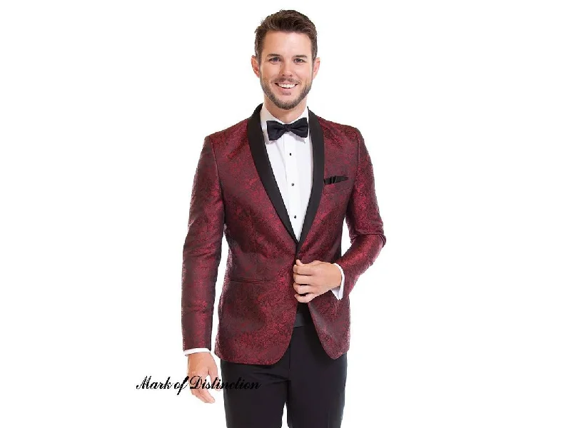 men's checkered navy suit -Apple Red Aria Paisley Shawl lapel Dinner Jacket Tuxedo Rental