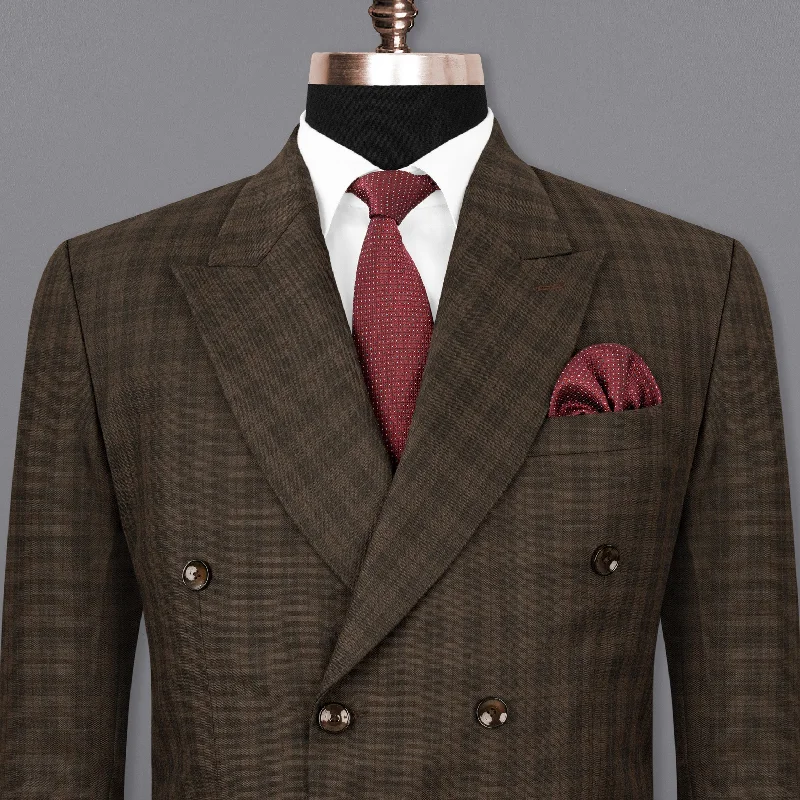 men's formal tuxedo pants -Armadillo Brown Plaid Double-breasted Blazer