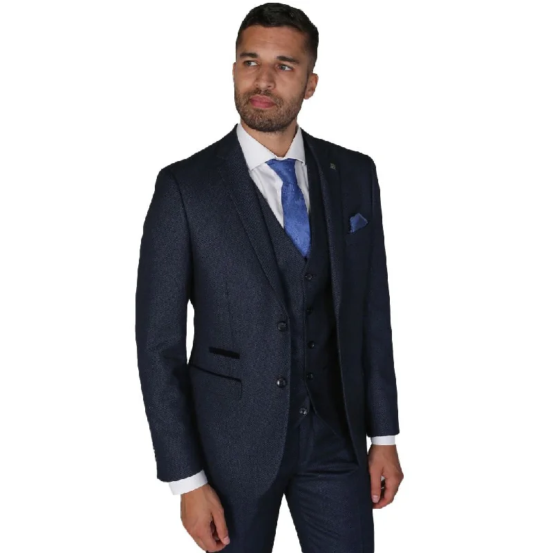 men's plaid suit jackets -Arthur - Men's Birdseye Navy Formal Blazer