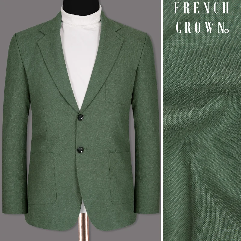 men's light grey tuxedo with pocket square -Asparagus Green Luxurious Linen Sports Blazer