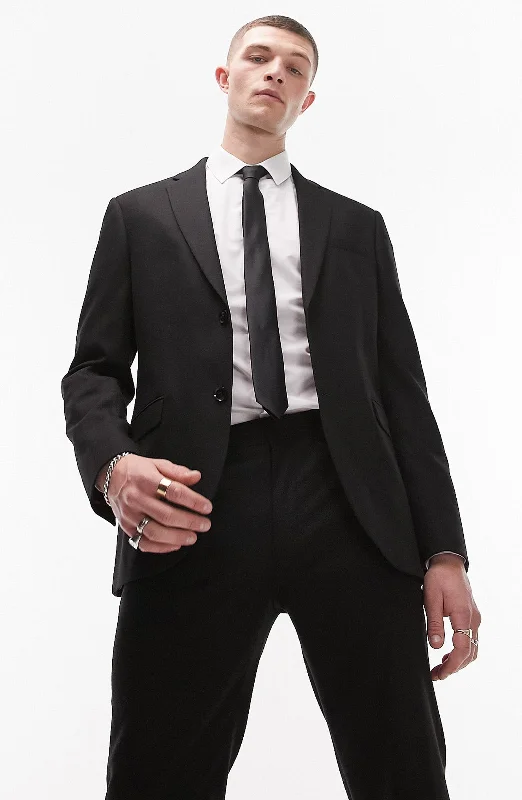 men's checked grey suit -Black 2 Piece Notch Lapel Fashionable Slim Fit Mens Suit (Blazer+Pants)