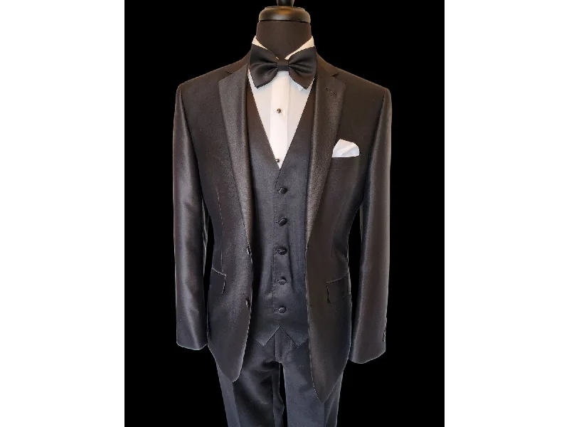 men's suit with pocket watch -Black Luster Notch Lapel Dinner Jacket Tuxedo Rental