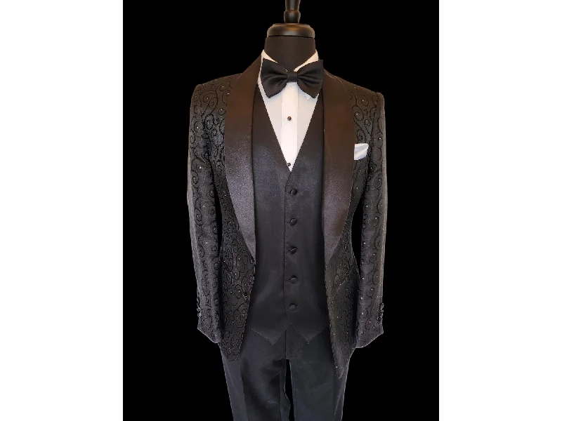 men's classic style wedding suits -Black Swirl & Dot Textured Shawl Tuxedo Rental