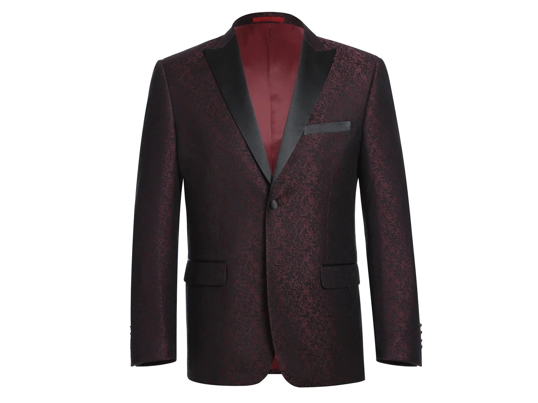 men's wool tuxedo for winter -Burgundy Pattern Peak Lapel Dinner Jacket Tuxedo Rental