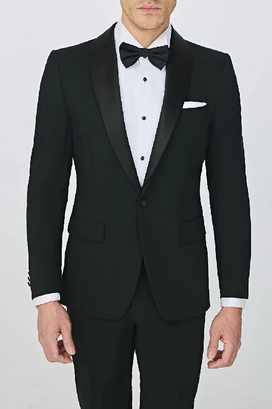 men's formal business tuxedo jackets -Business Casual Black Shawl Lapel Men's Suit (Blazer+Pants)