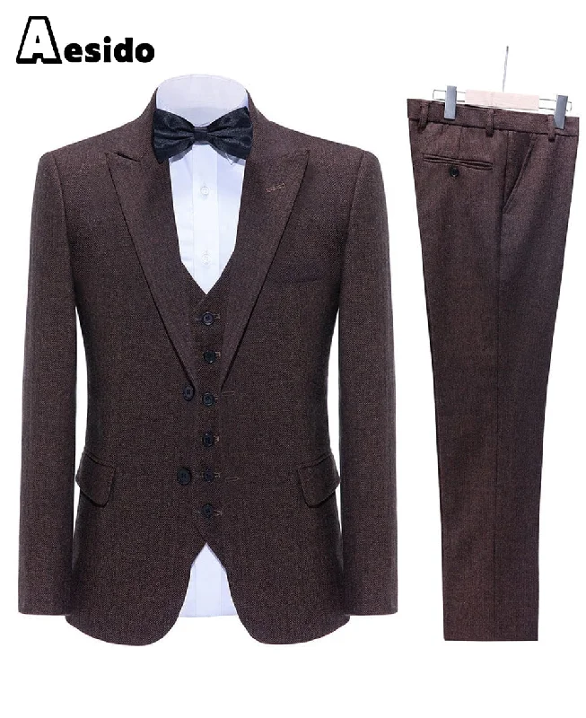 men's wool wedding tuxedo jackets -Business Double Buttons Peak Lapel Men Suit(Blazer+Vest+Pants)