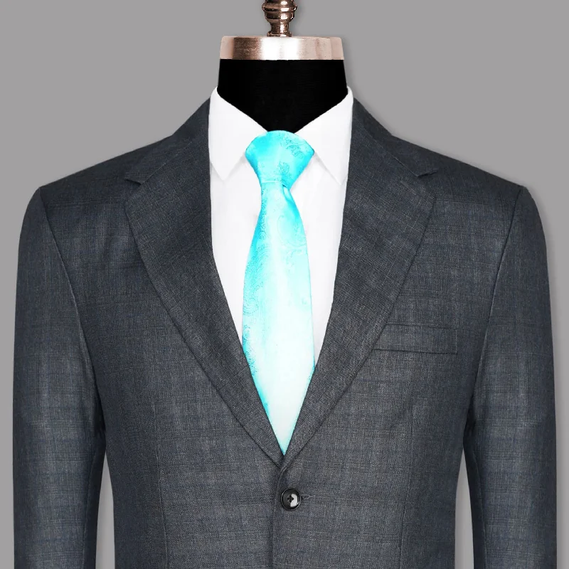 men's wool tuxedo for winter -Charcoal with Subtle sky Windowpane Wool Blend Blazer