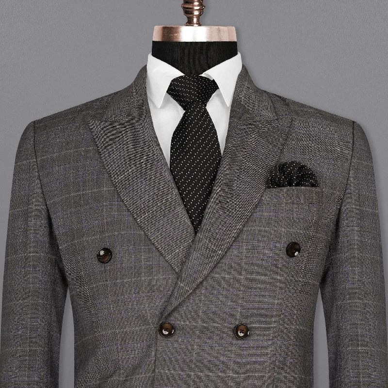 men's formal navy blue tuxedo -Chicago Grey Windowpane Woolrich Double Breasted Blazer