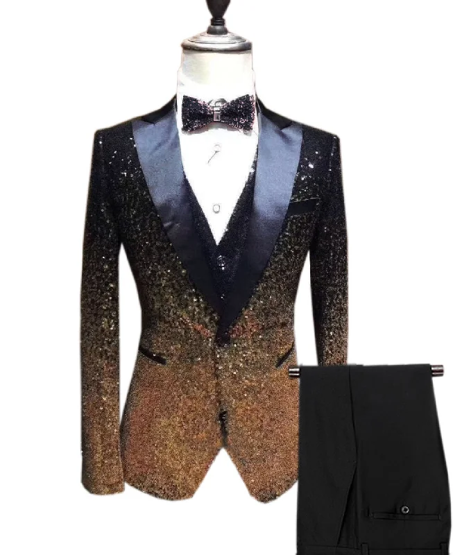 men's dark grey tuxedo for wedding -Fashion Gradient Sequined Tuxedo Peak lapel Men's Suit (Blazer + Vest + Pants)