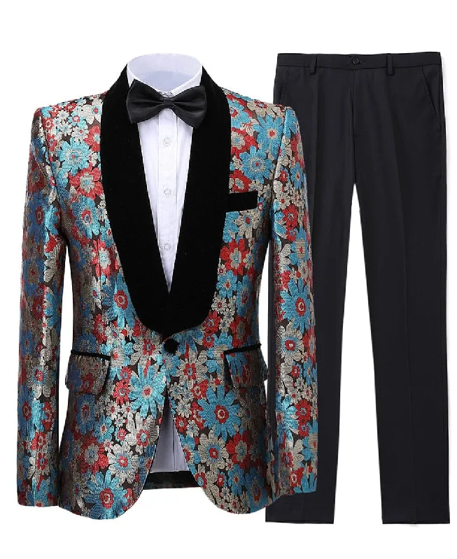 men's modern tailored tuxedo -Formal Patterned 2 Pieces Mens Suit Shawl Lapel Tuxedos (Blazer+Pants)