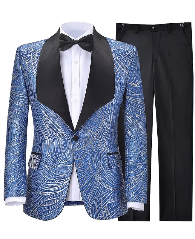 men's elegant grey suits -Formal Patterned Shawl Lapel Tuxedos 2 Pieces Mens Suit (Blazer+Pants)