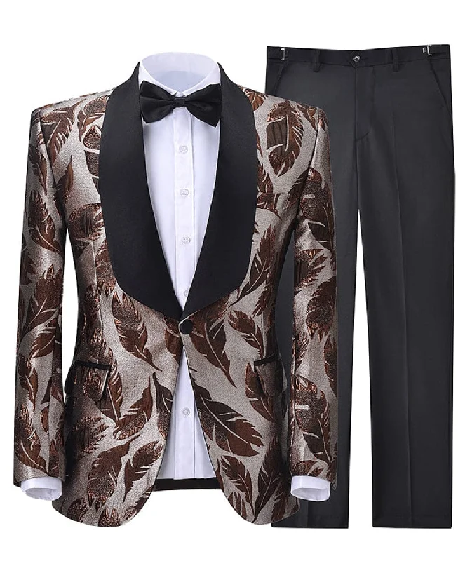 men's black business tuxedo -Formal Patterned Tuxedos Shawl Lapel 2 Pieces Mens Suit (Blazer+Pants)