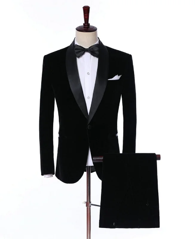 men's formal grey wedding suit -Formal Shawl Lapel Tuxedos Velveteen 2 Pieces Mens Suit (Blazer+Pants)