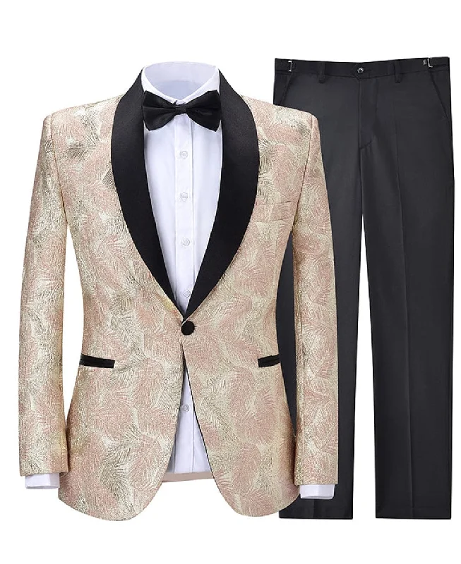 men's slim fit tuxedo with bow tie -Formal Shawl Lapel Tuxedos Patterned 2 Pieces Mens Suit  (Blazer+Pants)