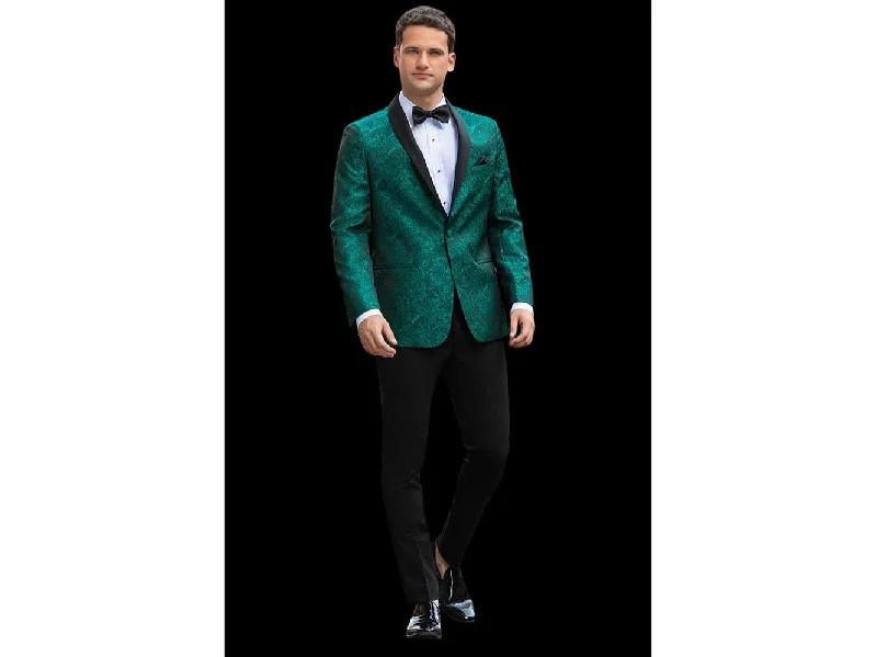 men's tuxedo with pleated shirt -Forest Green Aria Paisley Shawl lapel Dinner Jacket Tuxedo Rental