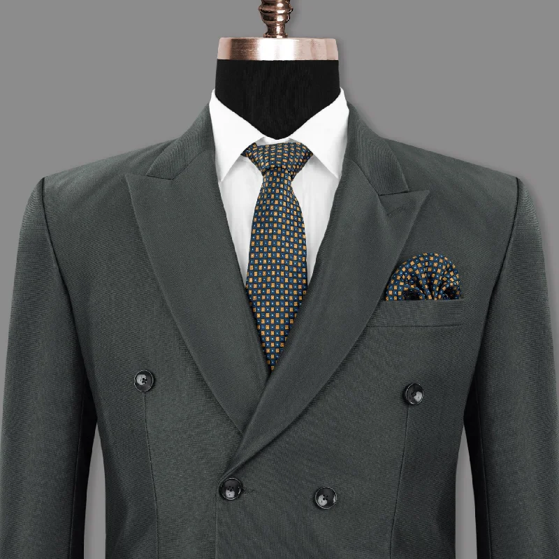 men's business grey tuxedo jacket -Greyish Green Premium Cotton Double Breasted Blazer