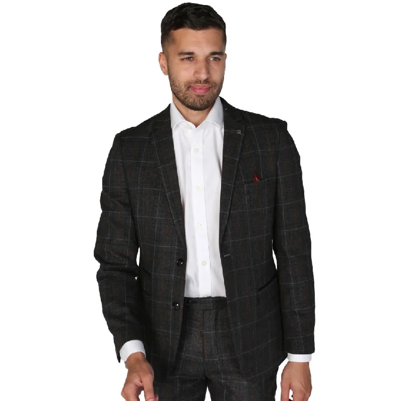 men's formal black suits for work -Harvey - Men's Charcoal Check Blazer Wedding Prom