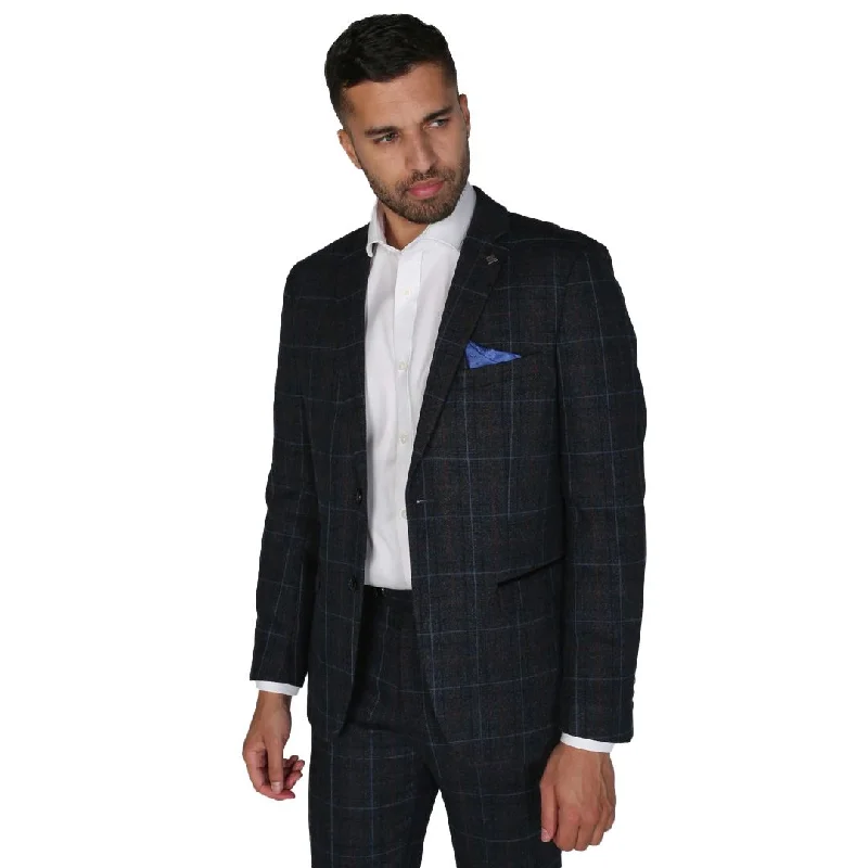 men's formal wedding suits -Harvey - Men's Navy Check Blazer Wedding Prom