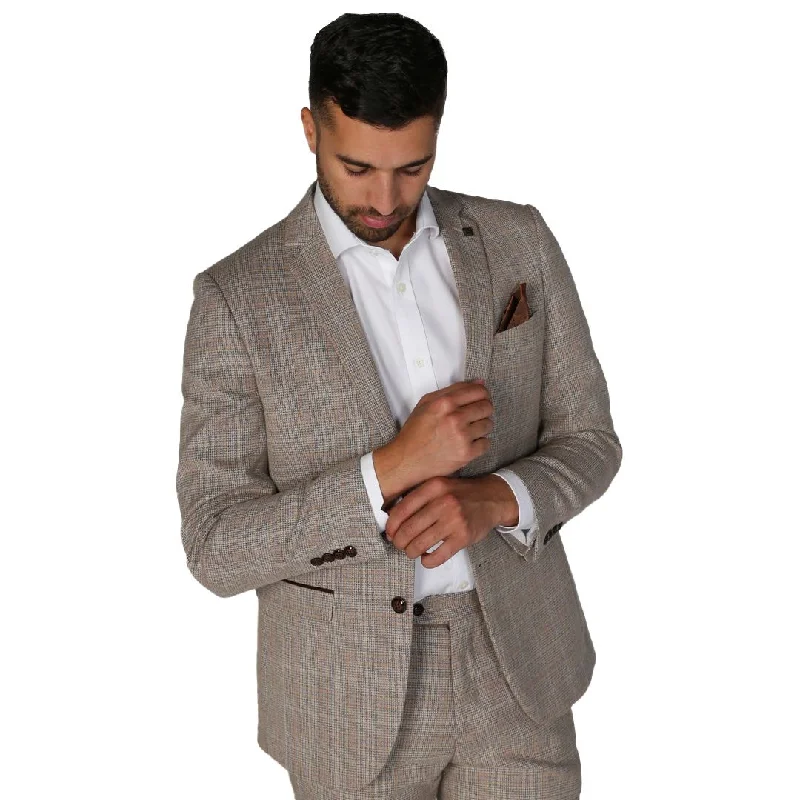 men's suit with pocket watch -Holland - Men's Beige Check Blazer Office Wedding Prom