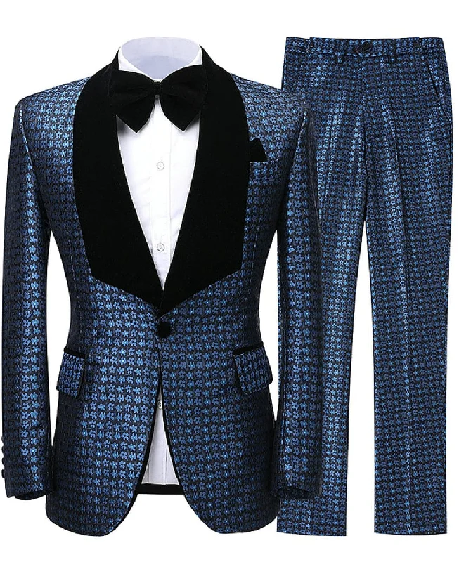 men's plaid wool business suits -Houndstooth 2 Pieces Mens Suit Shawl Lapel Tuxedos (Blazer+Pants)