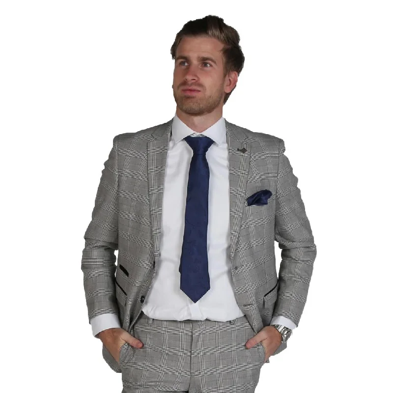 tailored suits for men -Hugo - Men's Check Grey Blazer Bussiness Office Wear