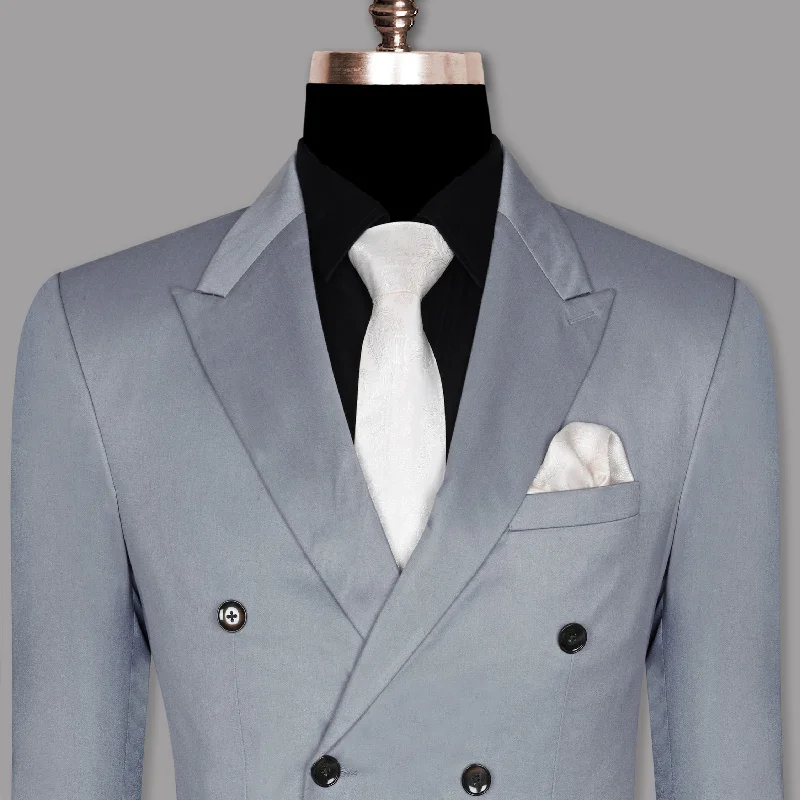 men's black business tuxedo -Light Grey Wool Blend Double Breasted Blazer