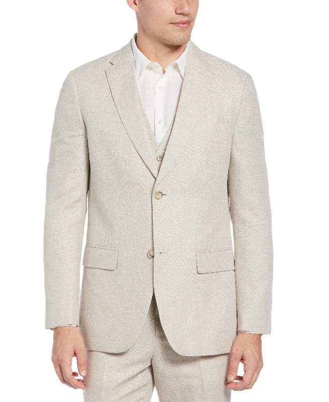 men's grey three-piece wedding suit -Linen Blend Herringbone Suit Jacket