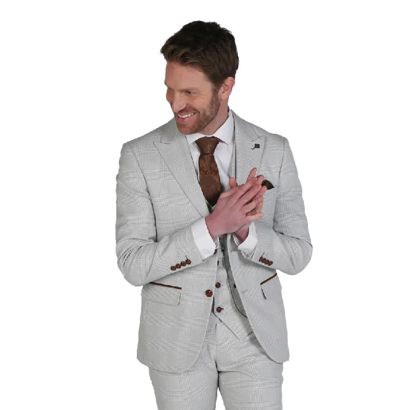 men's grey tailored tuxedo jacket -Mark - Men's Beige Check Blazer Classic Elegant