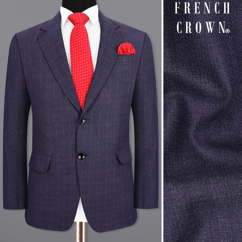 men's modern tailored tuxedo -Martinique Navy Blue Subtle Checkered Single Breasted Blazer