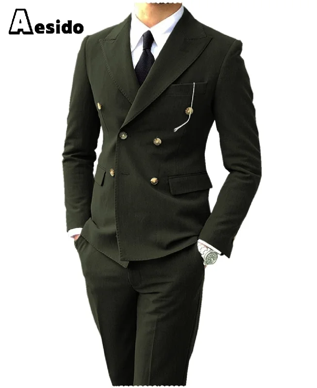 men's black slim tuxedo suit -Men's Suit Peak Lapel Double Breasts Jacket(Blazer+Pants)