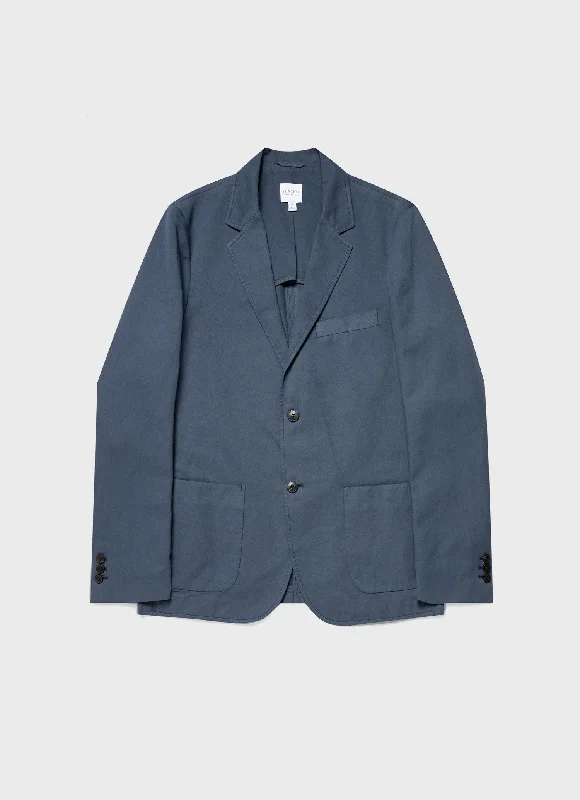 men's tailored summer suits -Men's Cotton Linen Unstructured Blazer in Shale Blue