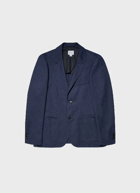 men's tuxedo jacket with bow tie -Men's Wool Blazer in Blue Melange