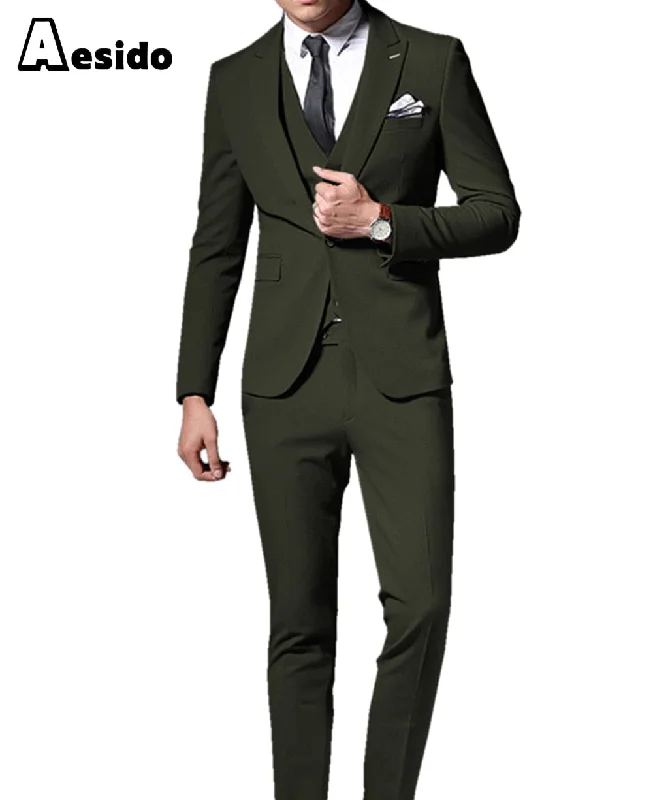 men's checked wool suits -Men Suit 3 Pieces Peak Lapel Single Breasted Jacket (Blazer+vest+Pants)