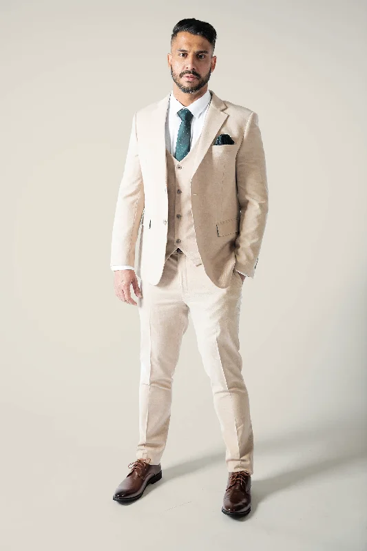 men's tailored linen suits -Mens Beige Suit