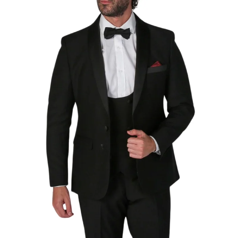 men's tailored grey tuxedo suit -Men's Black Blazer Shawl Lapel Dinner Tuxedo Jacket