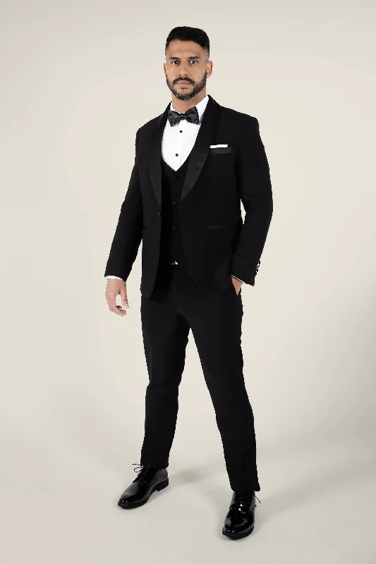 men's tuxedo with pleated shirt -Mens Black Tuxedo