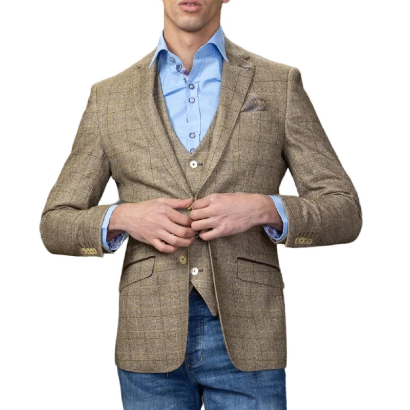 men's slim fit formal tuxedo suits -Men's Blazer Brown Check Sport Coat Slim Fit